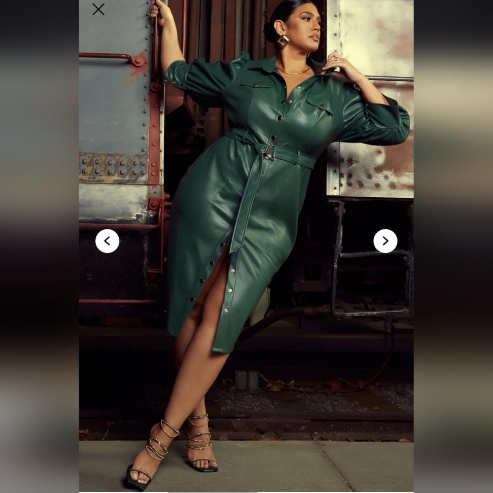 Chic Green Faux Leather Dress
